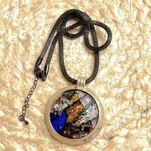 GORGEOUS Fused Dichroic Glass and Silver Pendant with Chain